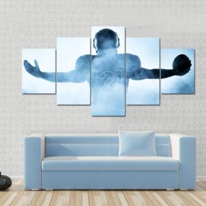 American Football Player Portrait In Silhouette Shadow - Sport 5 Panel Canvas Art Wall Decor