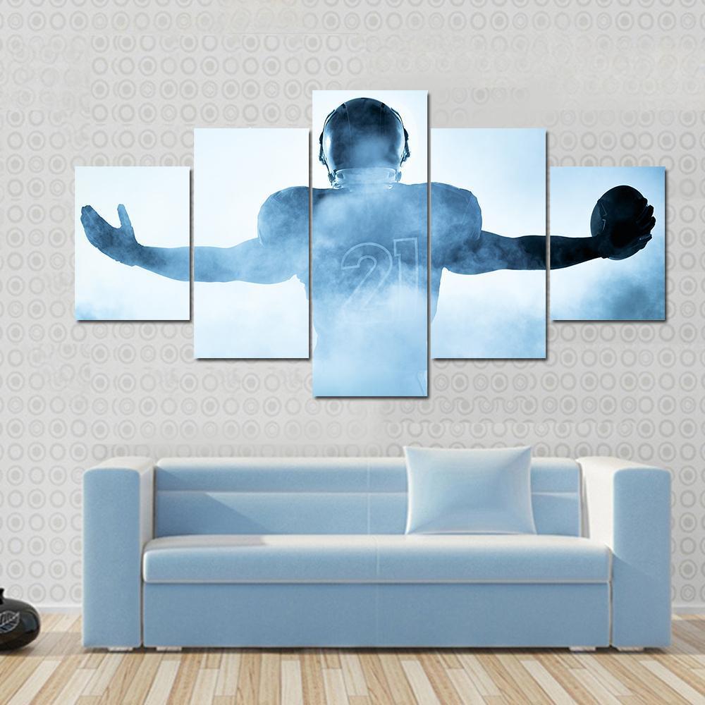 American Football Player Portrait In Silhouette Shadow - Sport 5 Panel Canvas Art Wall Decor American Football Player Portrait In Silhouette Shadow - Sport 5 Panel Canvas Art Wall Decor