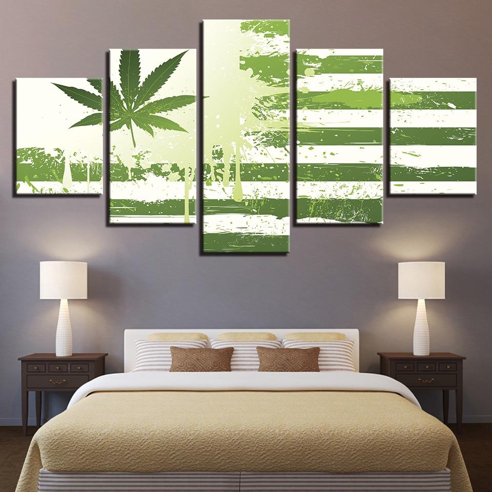 American Green Leaf Flag - Abstract 5 Panel Canvas Art Wall Decor American Green Leaf Flag - Abstract 5 Panel Canvas Art Wall Decor