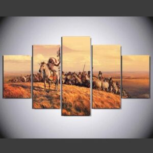 American Indian Native Life - Army 5 Panel Canvas Art Wall Decor