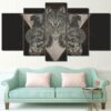 American Indian Skull Gray Framed 01 - Abstract 5 Panel Canvas Art Wall Decor
