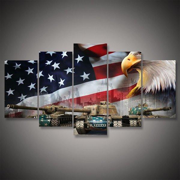 American Military Strength & Freedom - Army 5 Panel Canvas Art Wall Decor American Military Strength & Freedom - Army 5 Panel Canvas Art Wall Decor