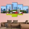 American Red Farm With Chicago Skyline - Nature 5 Panel Canvas Art Wall Decor