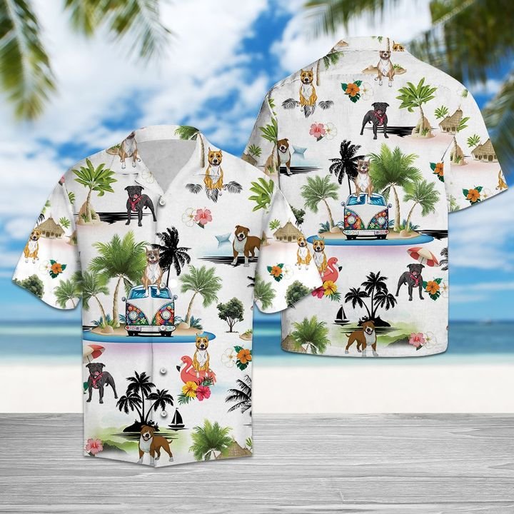 American Staffordshire Terrier Vacation Hawaiian Shirt Summer Button Up American Staffordshire Terrier Vacation Hawaiian Shirt Summer Button Up