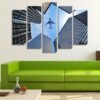 An Airplane Flying Over A Big City - Aircraft 5 Panel Canvas Art Wall Decor