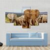 An Elephant Herd With Tusker - Animal 5 Panel Canvas Art Wall Decor