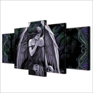 Angel Girl With Wings And Skull - Abstract 5 Panel Canvas Art Wall Decor