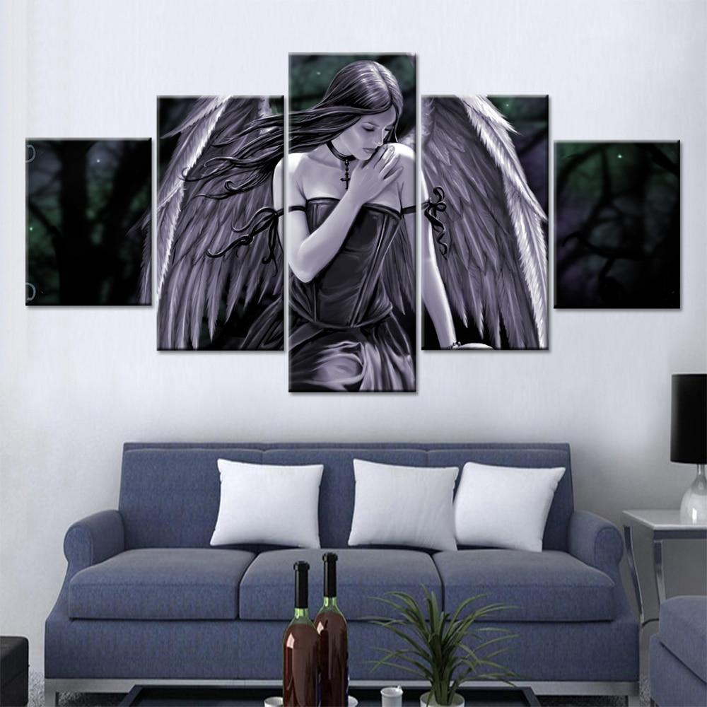 Angel Girl - Abstract 5 Panel Canvas Art Wall Decor Angel Girl - Abstract 5 Panel Canvas Art Wall Decor