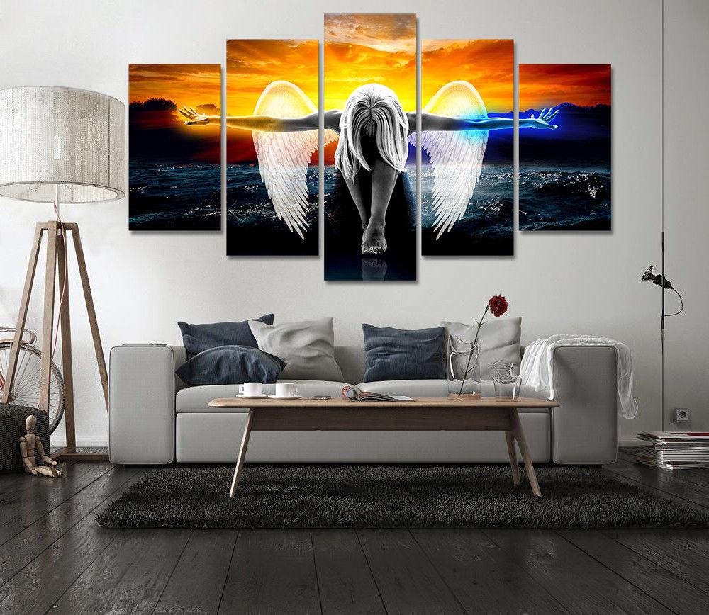 Angel Good Evil Sunset - Abstract 5 Panel Canvas Art Wall Decor Angel Good Evil Sunset - Abstract 5 Panel Canvas Art Wall Decor