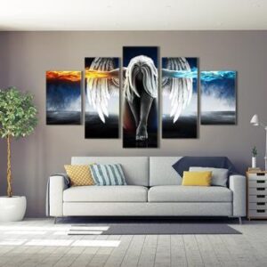 Angel Power With White Wings - Abstract 5 Panel Canvas Art Wall Decor