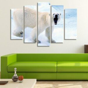 Angry Polar Bear Roaring - Animal 5 Panel Canvas Art Wall Decor