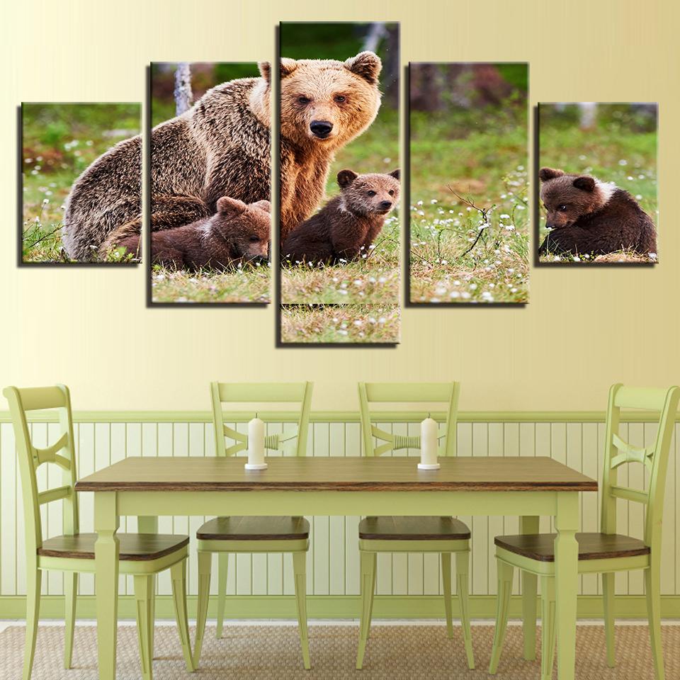 Animal Brown Bears Family - Animal 5 Panel Canvas Art Wall Decor Animal Brown Bears Family - Animal 5 Panel Canvas Art Wall Decor