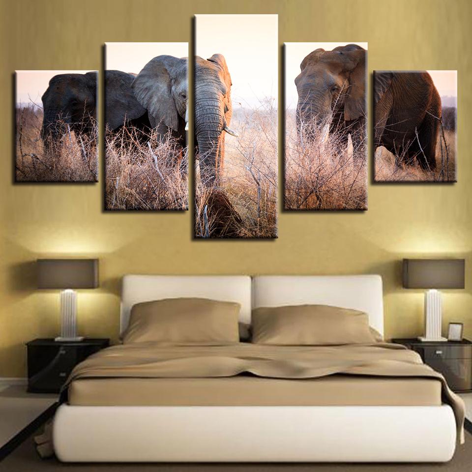 Animal Elephant Scenery - Animal 5 Panel Canvas Art Wall Decor Animal Elephant Scenery - Animal 5 Panel Canvas Art Wall Decor