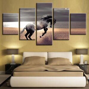 Animal Horse Running Landscape - Animal 5 Panel Canvas Art Wall Decor