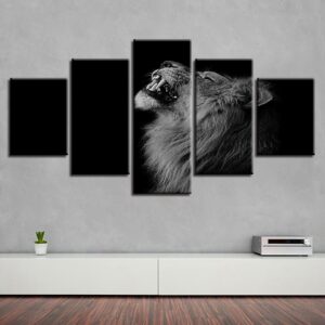Animal Lion 1 - Animal 5 Panel Canvas Art Wall Decor