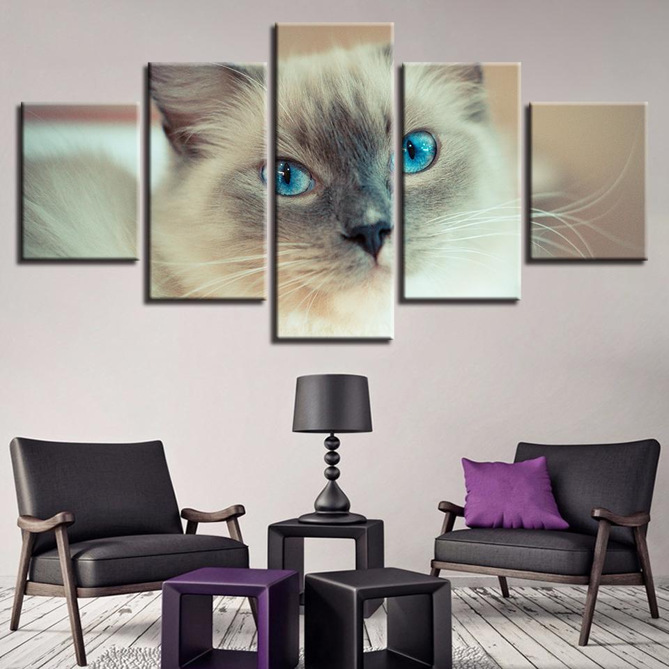 Animal Lovely White Cat - Animal 5 Panel Canvas Art Wall Decor Animal Lovely White Cat - Animal 5 Panel Canvas Art Wall Decor