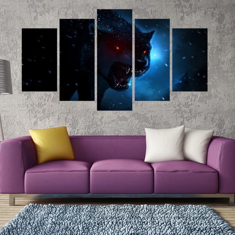 Animal Luminous Anger Wolfs - Animal 5 Panel Canvas Art Wall Decor Animal Luminous Anger Wolfs - Animal 5 Panel Canvas Art Wall Decor