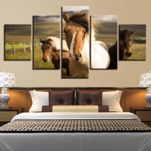 Animal Running Horses - Animal 5 Panel Canvas Art Wall Decor