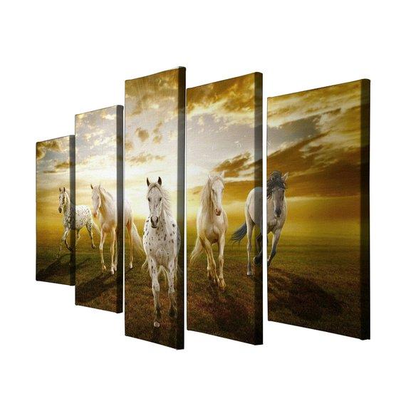 Animal White Horse - Animal 5 Panel Canvas Art Wall Decor Animal White Horse - Animal 5 Panel Canvas Art Wall Decor