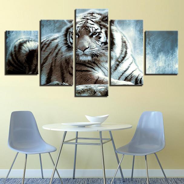 Animal White Tiger - Animal 5 Panel Canvas Art Wall Decor Animal White Tiger - Animal 5 Panel Canvas Art Wall Decor