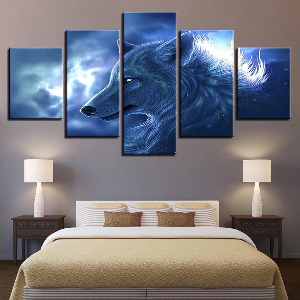 Animal Wolf 2 - Abstract Animal 5 Panel Canvas Art Wall Decor Animal Wolf 2 - Abstract Animal 5 Panel Canvas Art Wall Decor