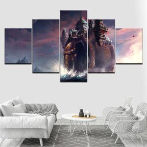 Animals Elephant Abstract Building - Abstract Animal 5 Panel Canvas Art Wall Decor