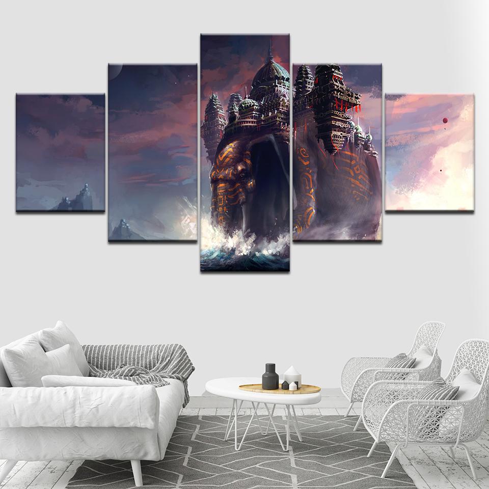 Animals Elephant Abstract Building - Abstract Animal 5 Panel Canvas Art Wall Decor Animals Elephant Abstract Building - Abstract Animal 5 Panel Canvas Art Wall Decor