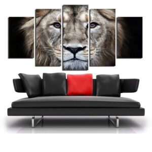 Animals Lion Face - Animal 5 Panel Canvas Art Wall Decor