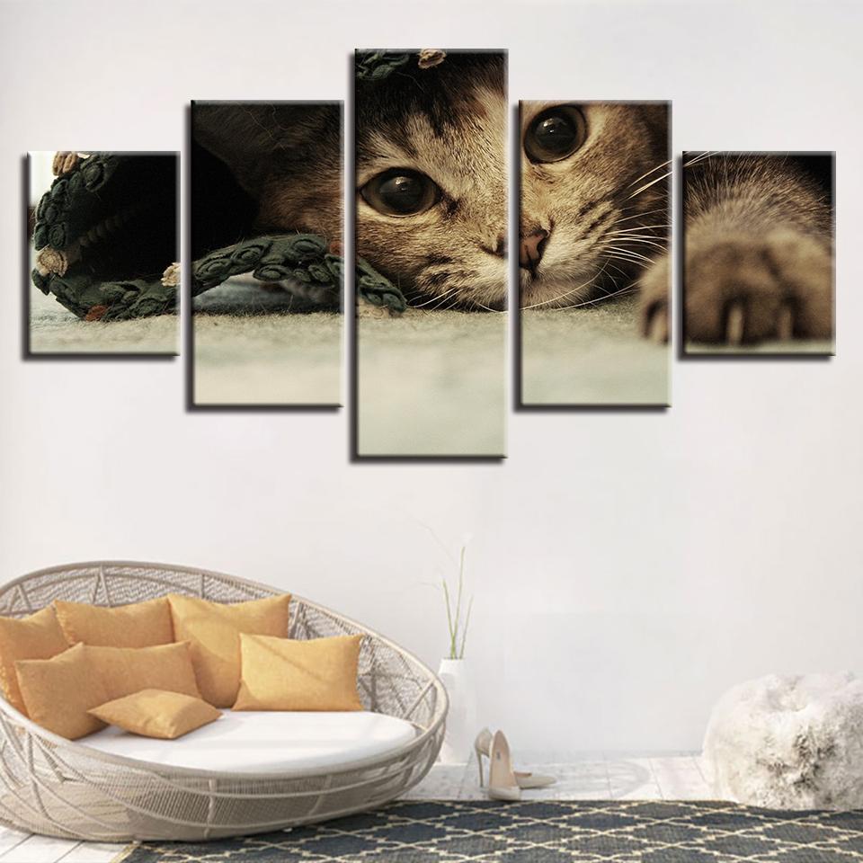 Animals Lovely Cats - Animal 5 Panel Canvas Art Wall Decor Animals Lovely Cats - Animal 5 Panel Canvas Art Wall Decor