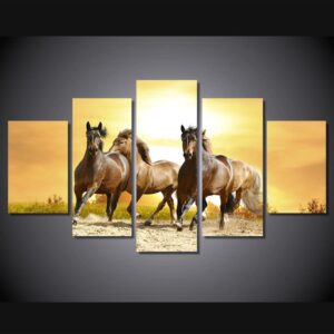 Animals running horses - Animal 5 Panel Canvas Art Wall Decor
