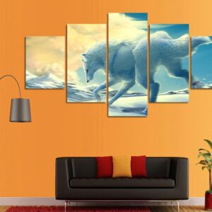 Animals running in the snow - Animal 5 Panel Canvas Art Wall Decor