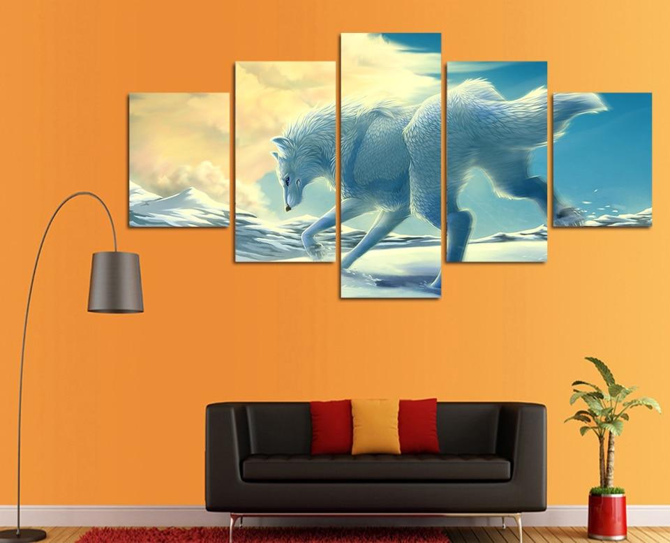 Animals running in the snow - Animal 5 Panel Canvas Art Wall Decor Animals running in the snow - Animal 5 Panel Canvas Art Wall Decor