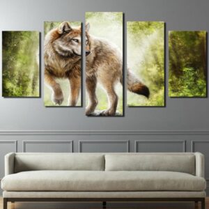 Animals wolf 1 - Animal 5 Panel Canvas Art Wall Decor