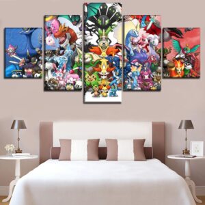Animation Pokemon Elves Poster - Cartoon 5 Panel Canvas Art Wall Decor