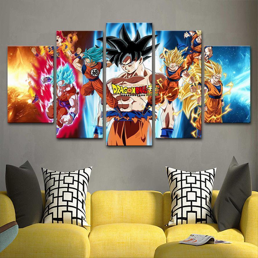 Anime Dragon Ball Goku Anime - 5 Panel Canvas Art Wall Decor Anime Dragon Ball Goku Anime - 5 Panel Canvas Art Wall Decor