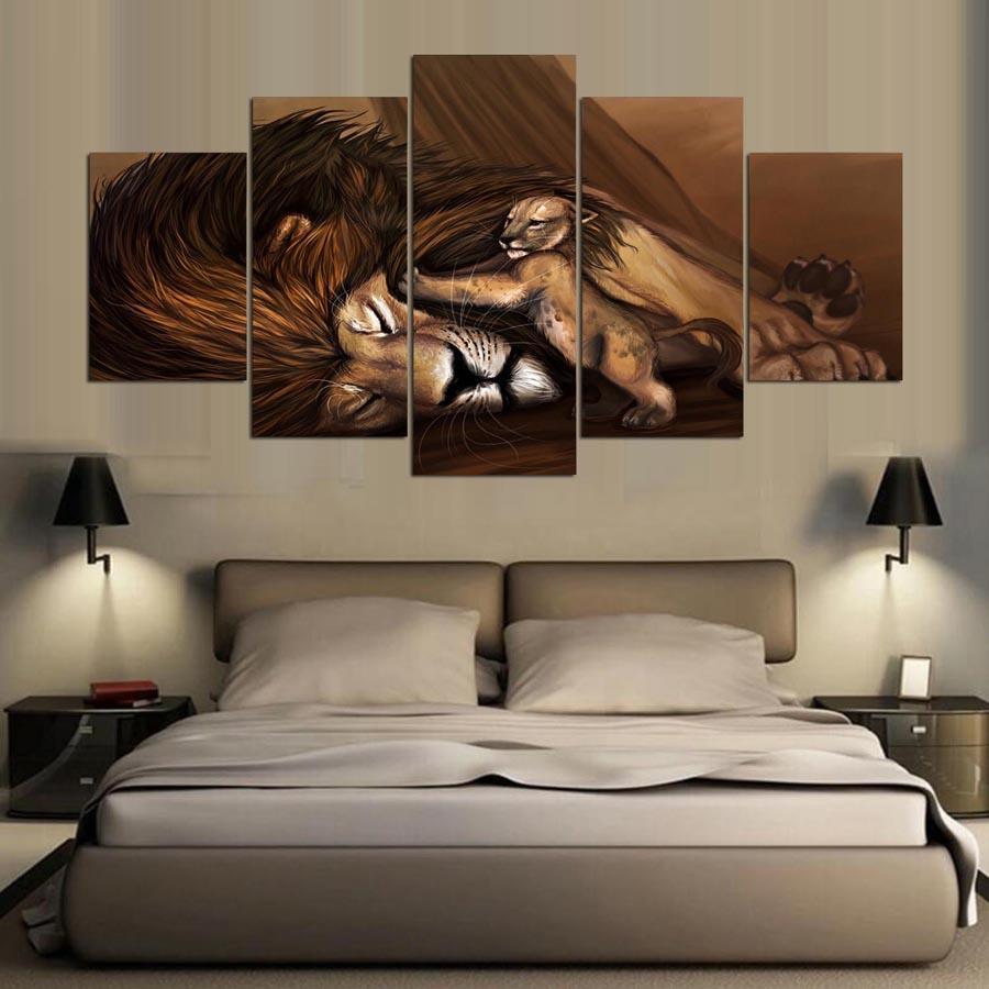 Anime Lion 1 - Abstract Animal 5 Panel Canvas Art Wall Decor Anime Lion 1 - Abstract Animal 5 Panel Canvas Art Wall Decor