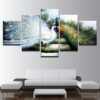 Anime Peacock Couple - Abstract Animal 5 Panel Canvas Art Wall Decor
