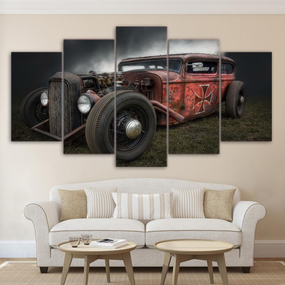 Antique Hot Rod Vintage Car - Automative 5 Panel Canvas Art Wall Decor Antique Hot Rod Vintage Car - Automative 5 Panel Canvas Art Wall Decor