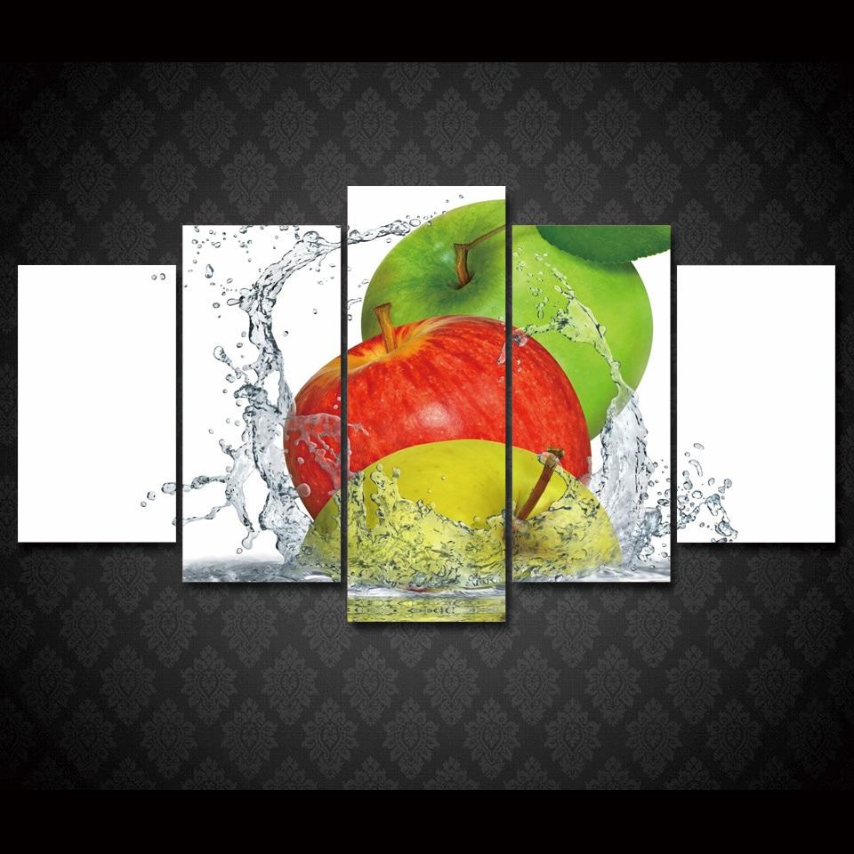 Apples Splashing Water - Nature 5 Panel Canvas Art Wall Decor Apples Splashing Water - Nature 5 Panel Canvas Art Wall Decor
