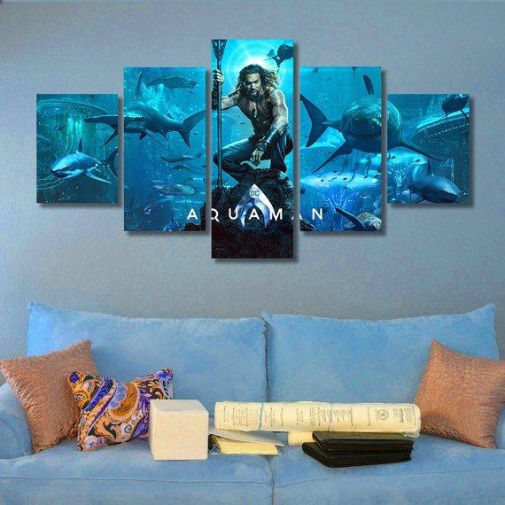 Aquaman - Abstract 5 Panel Canvas Art Wall Decor Aquaman - Abstract 5 Panel Canvas Art Wall Decor