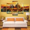 Aquatic City - Abstract 5 Panel Canvas Art Wall Decor