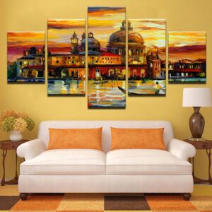 Aquatic City - Abstract 5 Panel Canvas Art Wall Decor