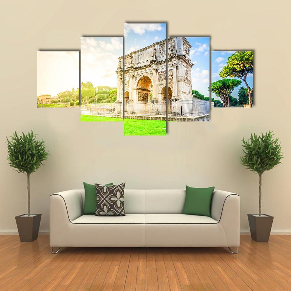 Arch Of Constantine And Colosseum - Nature 5 Panel Canvas Art Wall Decor Arch Of Constantine And Colosseum - Nature 5 Panel Canvas Art Wall Decor