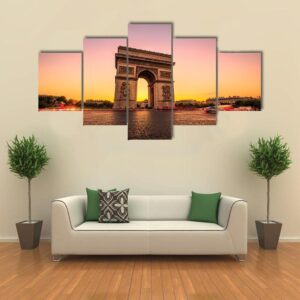 Arch Of Triumph At Twilight - Nature 5 Panel Canvas Art Wall Decor