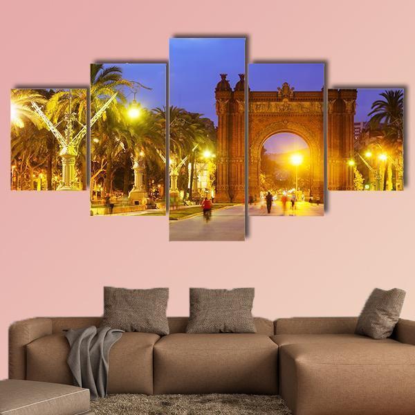 Arco De Triunfo In Evening In Catalonia Spain - Nature 5 Panel Canvas Art Wall Decor Arco De Triunfo In Evening In Catalonia Spain - Nature 5 Panel Canvas Art Wall Decor