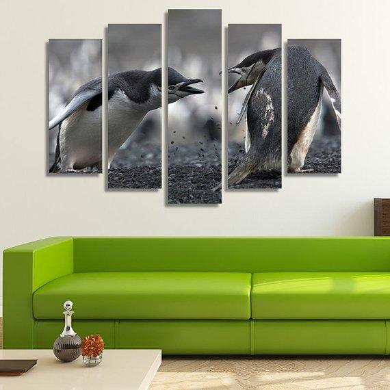 Arctic Conflict Between Penguins 01 - Animal 5 Panel Canvas Art Wall Decor Arctic Conflict Between Penguins 01 - Animal 5 Panel Canvas Art Wall Decor