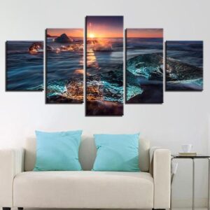 Arctic Ocean Beach Sunset Ice - Ocean 5 Panel Canvas Art Wall Decor