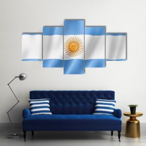 Argentina Flag Satin Texture - Abstract 5 Panel Canvas Art Wall Decor