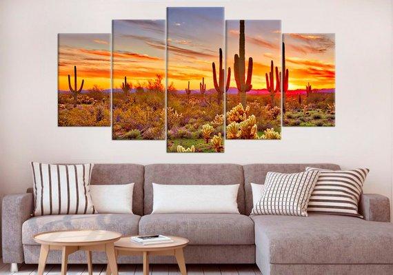 Arizona Large Sonoran Desert - Nature 5 Panel Canvas Art Wall Decor Arizona Large Sonoran Desert - Nature 5 Panel Canvas Art Wall Decor