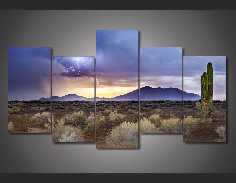 Arizona Monsoon Sunset - Nature 5 Panel Canvas Art Wall Decor Arizona Monsoon Sunset - Nature 5 Panel Canvas Art Wall Decor